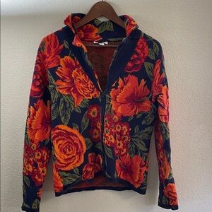 Isaac Mizrahi navy orange flowers Knit cardigan boho dramatic cotton blend M